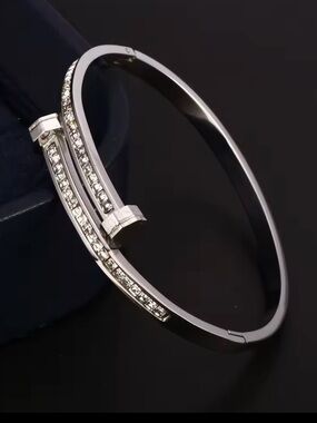 Macy's Silver-Tone Crystal Bar Bangle Bracelet